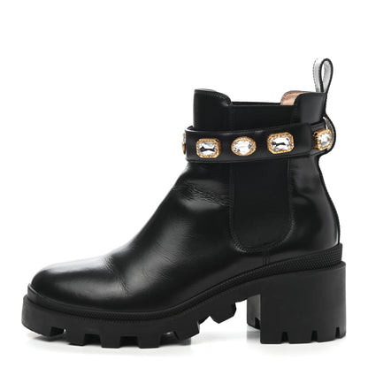 Gucci Calfskin Crystal GG Trip Chelsea Ankle Boots 39.5 Black 1 of 10
