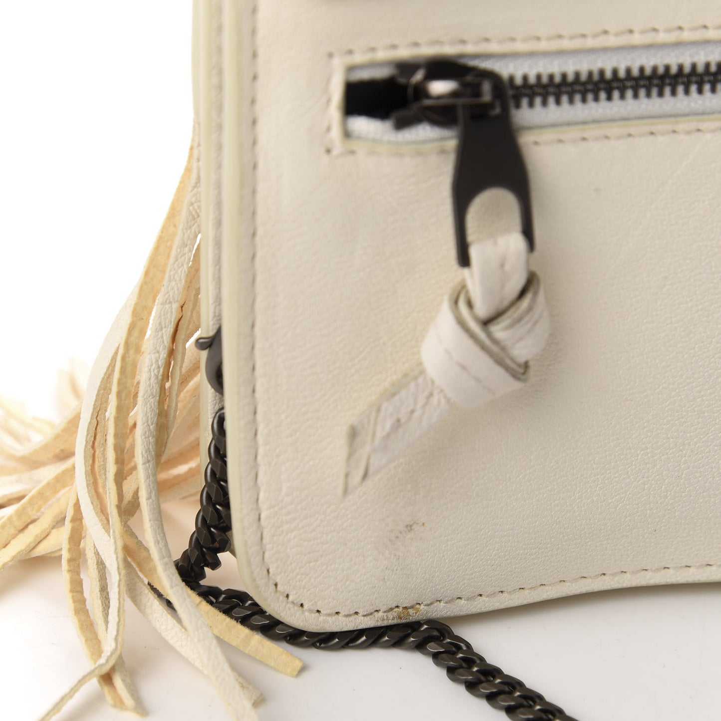 Lambskin Fringe PS1 Chain Wallet White
