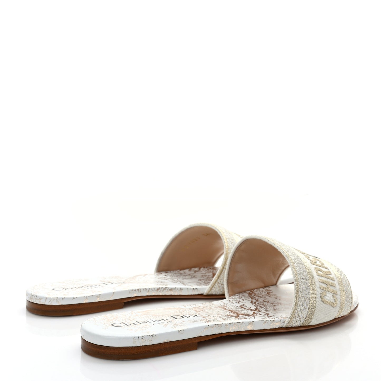 Canvas Lurex Jardin d'Hiver Embroidered Dway Flat Slide Sandals 38.5 White Palladium