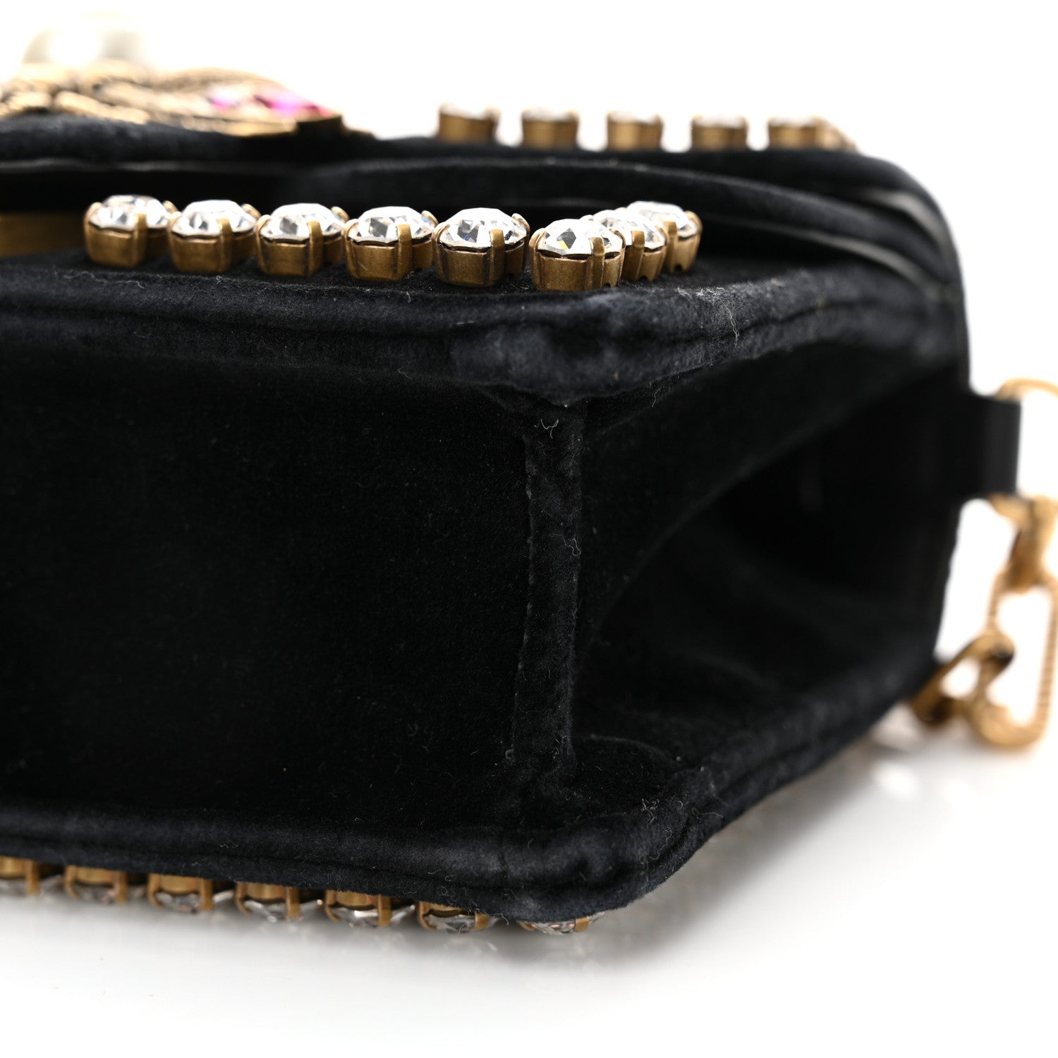 Gucci Velvet Crystal Mini Bee Broadway Shoulder Bag Black 10 of 12