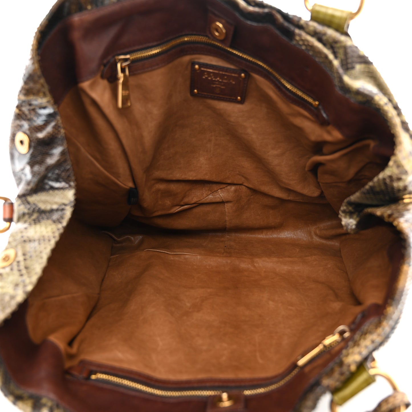 Snakeskin Crocodile Patch Shopper Tote Militare