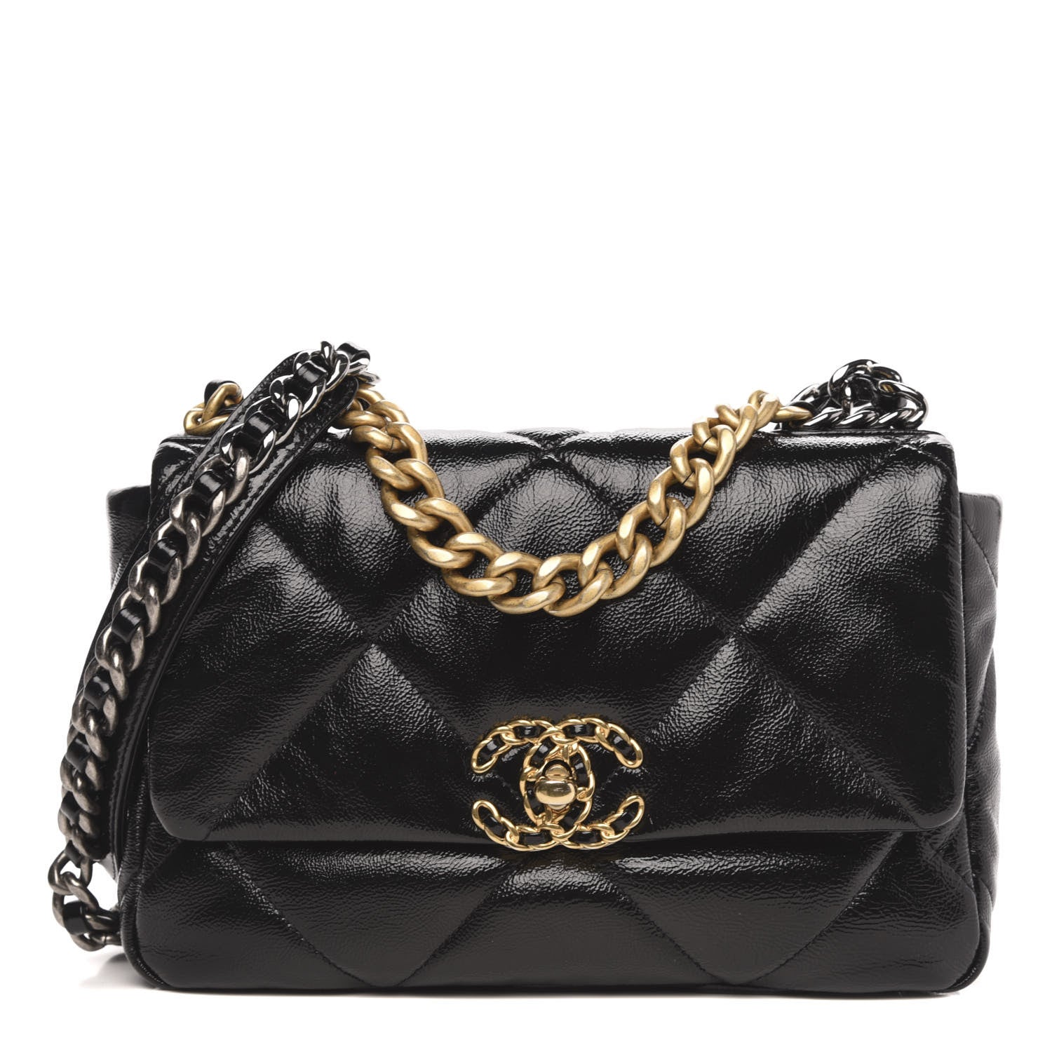 Chanel Shiny Crumpled Calfskin Quilted Medium 19 Flap Black 1 of 10