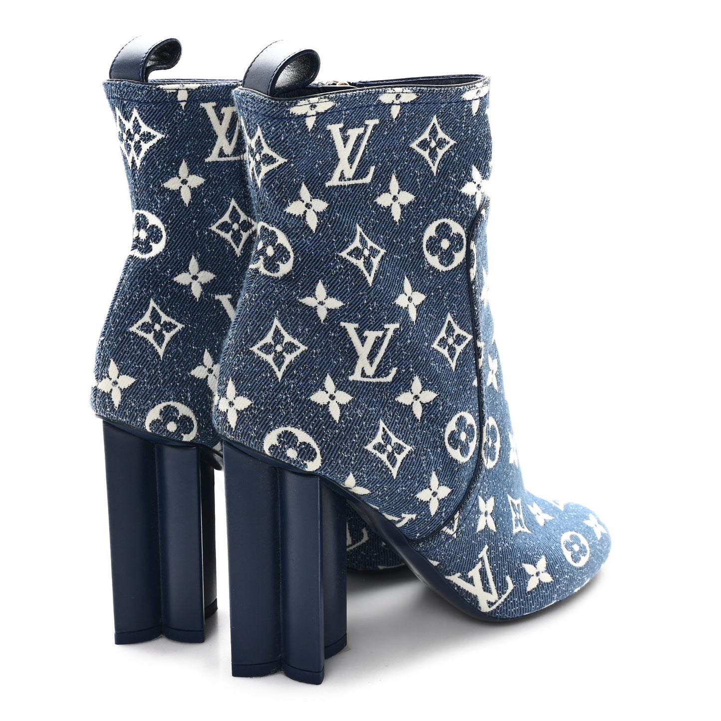 Denim Monogram Silhouette Ankle Boots 37 Navy Blue
