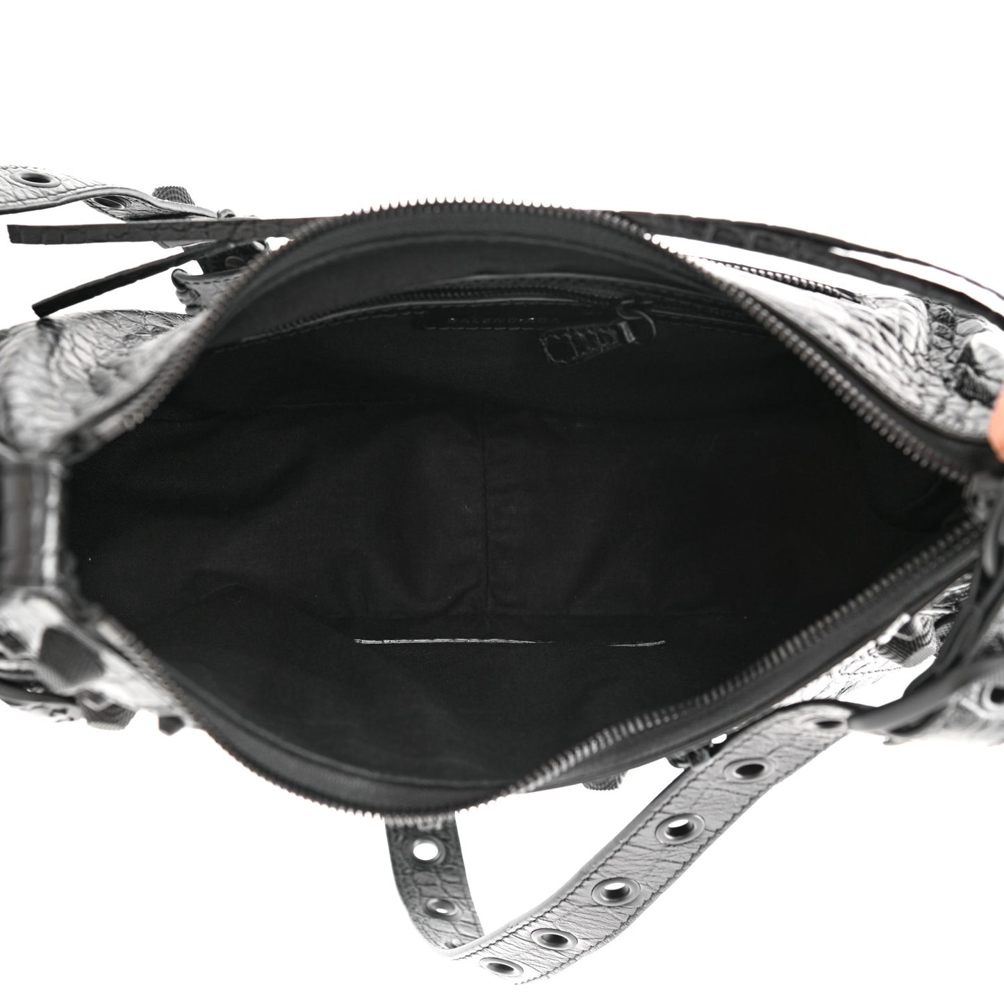Extra Supple Calfskin Crocodile Embossed Monochrome Small Le Cagole Shoulder Bag Black