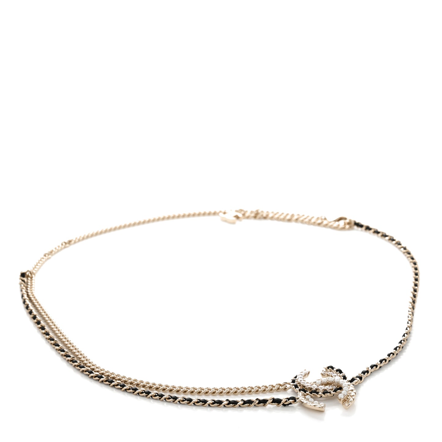 Lambskin Pearl Crystal Chain CC Belt 85 34 Gold Pearly White Black