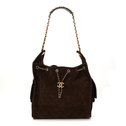 Suede Quilted Medium Chanel 25 Handbag Dark Brown