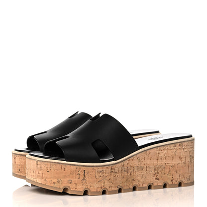 Hermes Calfskin Cork Eze 30 Sandals 40 Black 3 of 9