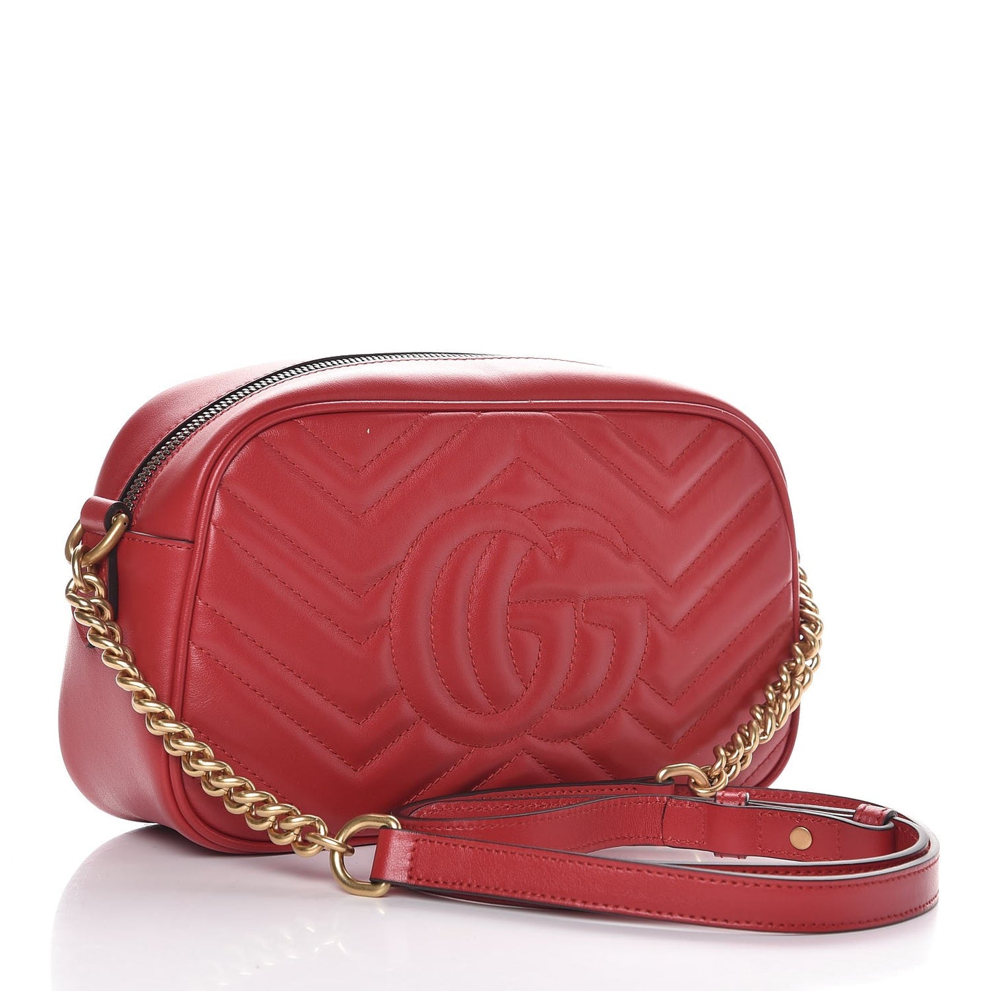 Calfskin Matelasse Small GG Marmont Chain Shoulder Bag Hibiscus Red