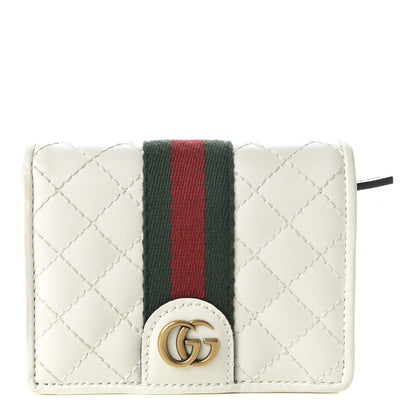 Gucci Calfskin Web Trapuntata GG Card Case Wallet Off White 1 of 8