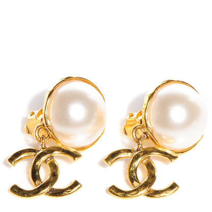Chanel Pearl CC Dangle Clip On Earrings 1 of 4