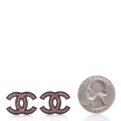 Chanel Glitter Resin CC Earrings Pink Black 2 of 4
