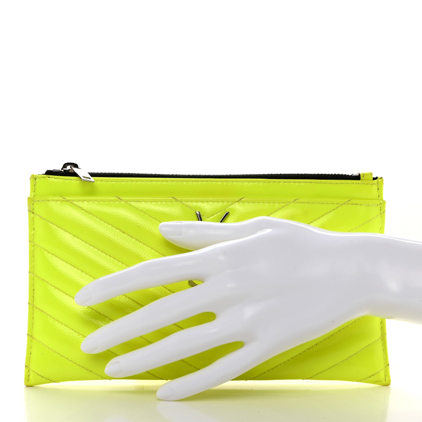 Patent Grain De Poudre Matelasse Chevron Monogram Bill Pouch Neon Yellow