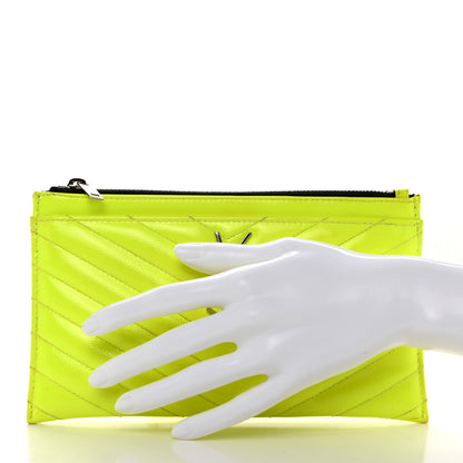 Saint Laurent Patent Grain De Poudre Matelasse Chevron Monogram Bill Pouch Neon Yellow 2 of 9