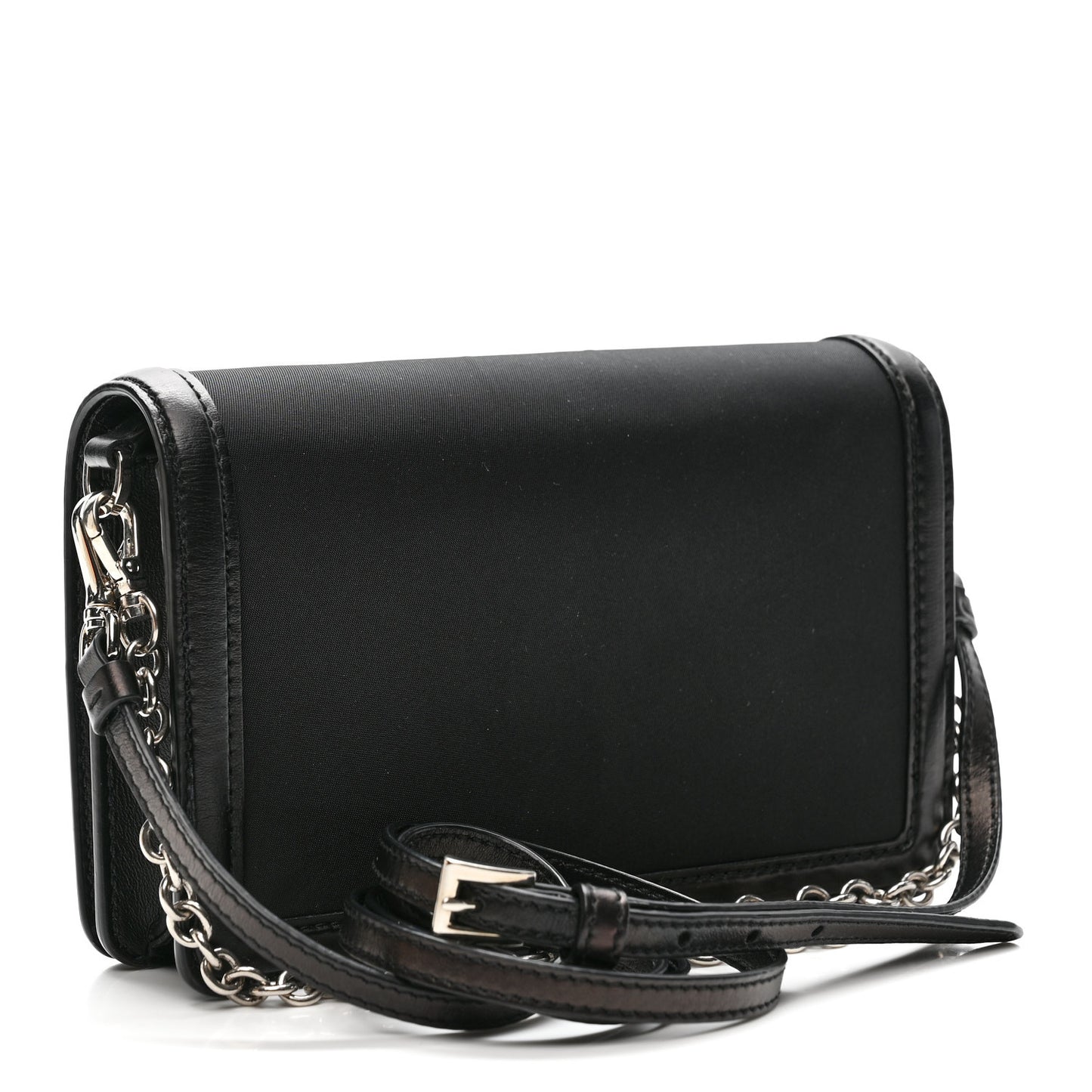 Nylon Metallic Calfskin Mini Crossbody Bag Black