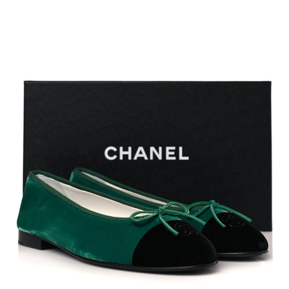 Chanel Velvet Cap Toe Ballerina Flats 38.5 Green Black 9 of 9