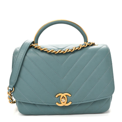 Chanel Lambskin Chevron Quilted Gold Top Handle Flap Bag Blue 1 of 11