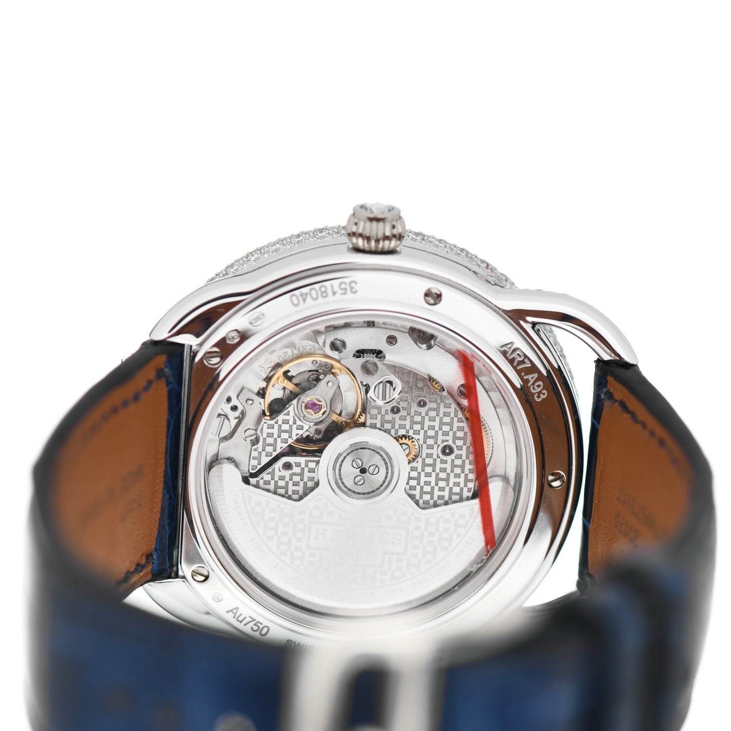 18K White Gold Alligator Diamond 38mm Arceau Petite Lune Automatic Watch Bleu Saphir