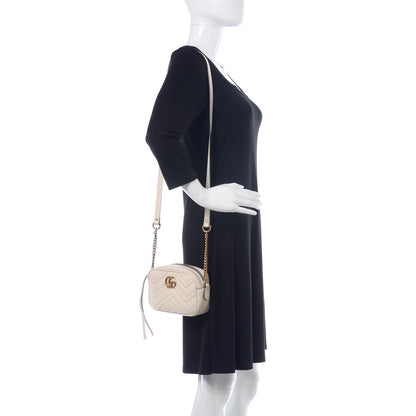 Gucci Calfskin Matelasse Mini GG Marmont Chain Shoulder Bag White 2 of 9