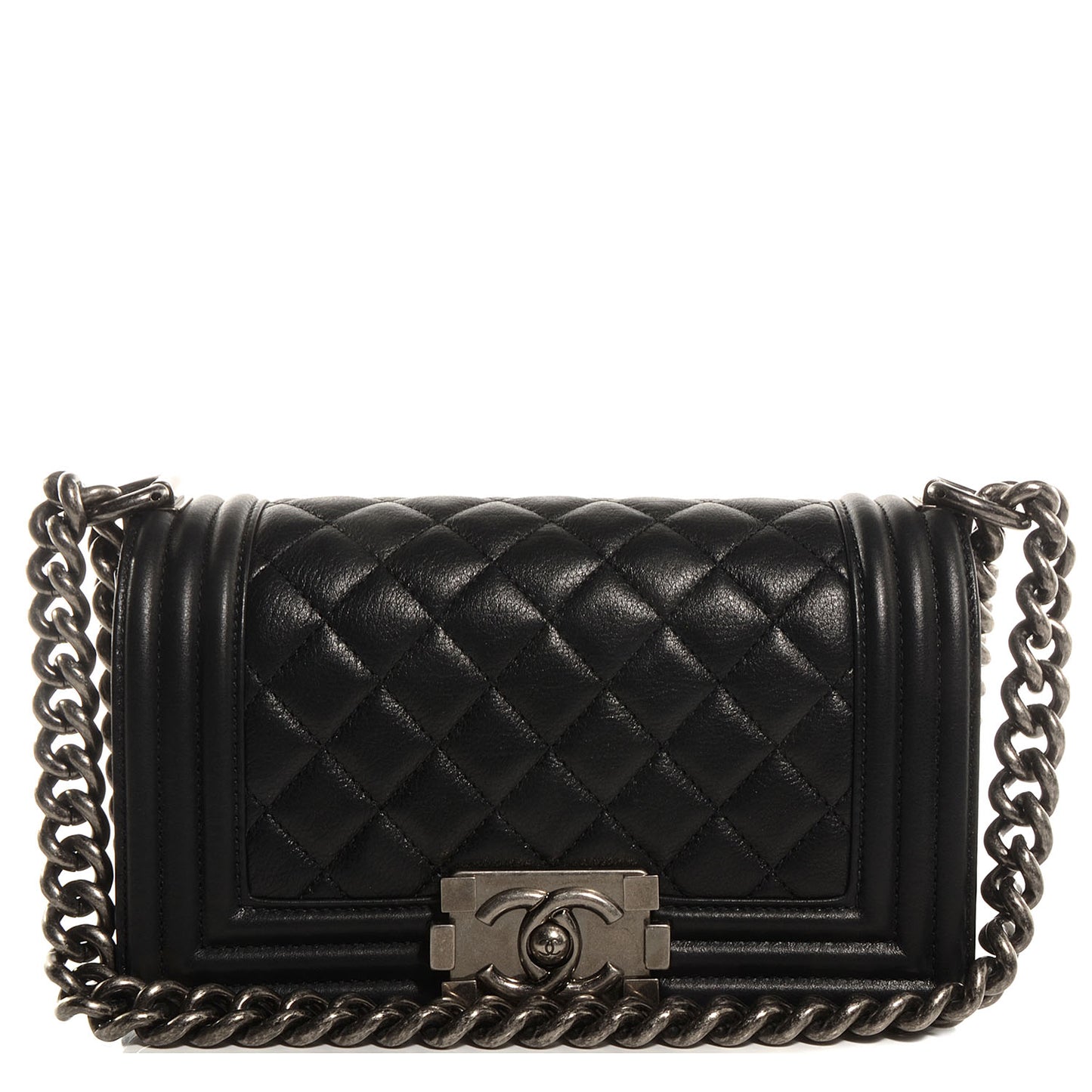 Metallic Calfskin Quilted Small Boy Flap Black
