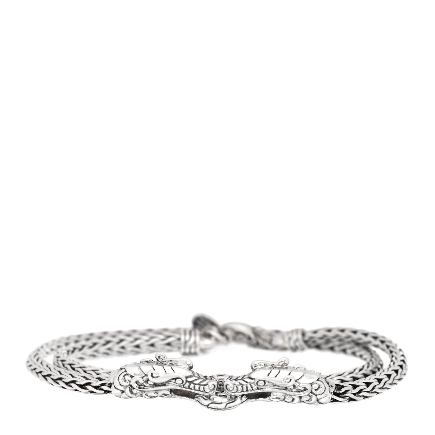 Sterling Silver Double Dragon Head Legends Naga Double Wrap Bracelet