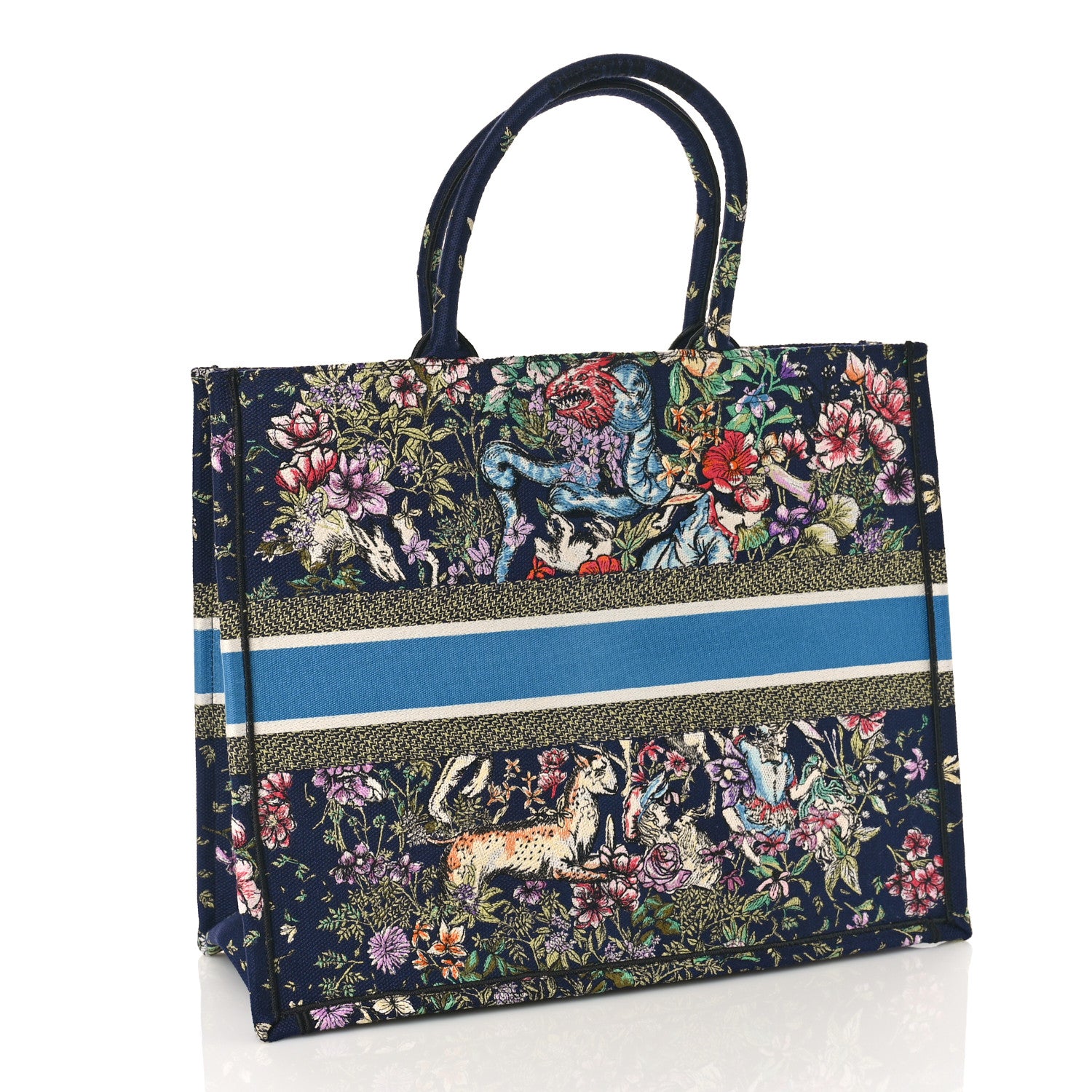 Christian Dior Canvas Embroidered Large D-Constellation Book Tote Blue Multicolor 3 of 9