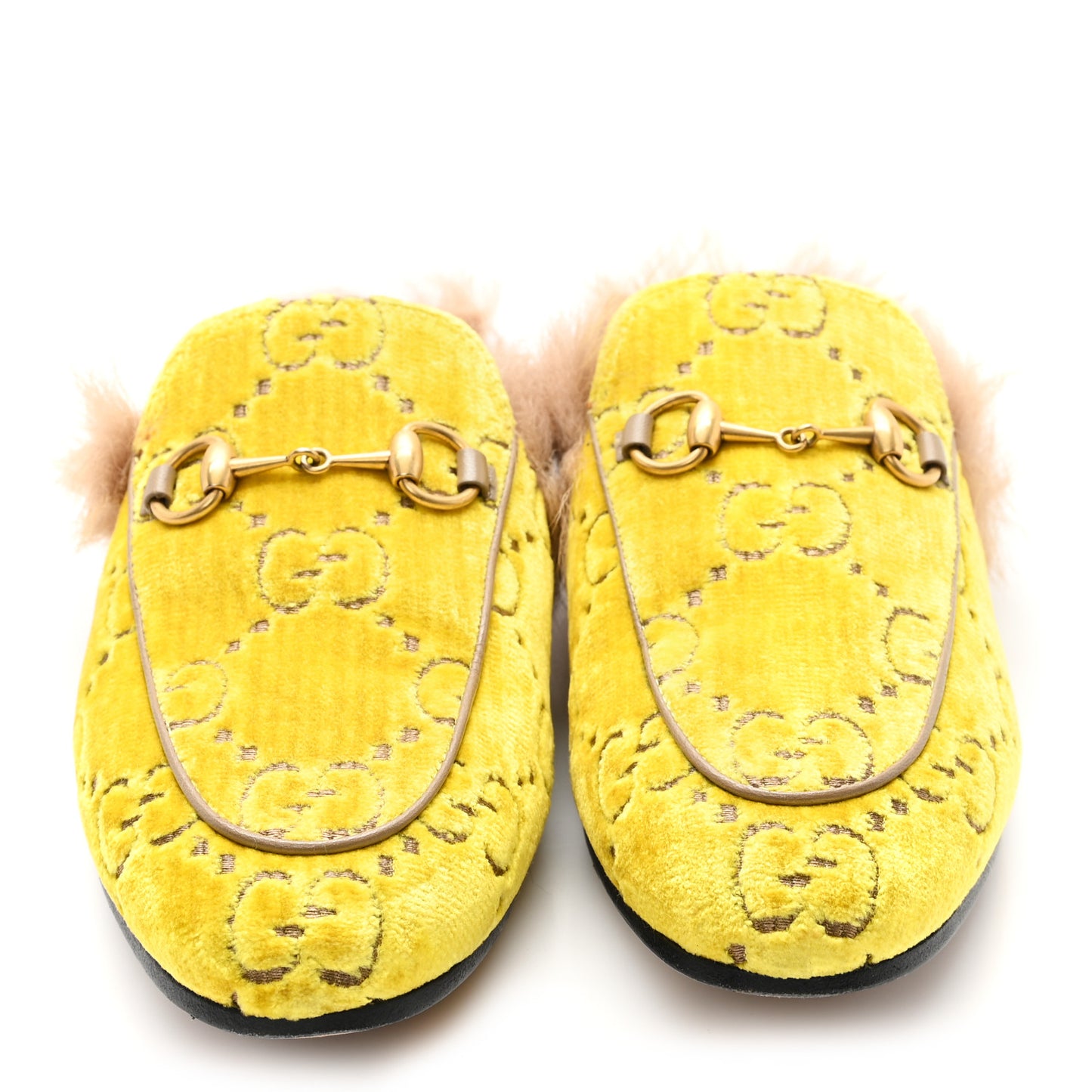 Velvet GG Monogram Fur Womens Princetown Slippers 35.5 Sunny Beige Mud Natural