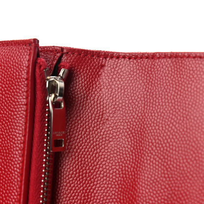 Saint Laurent Grain De Poudre Matelasse Chevron Monogram Compact Tri Fold Wallet Red 8 of 8