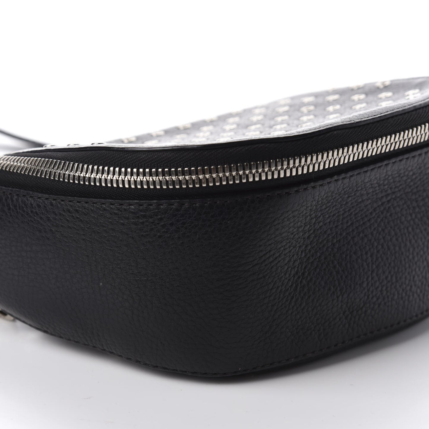 Grained Calfskin Eyelet Small Zip Crossbody Bag Black
