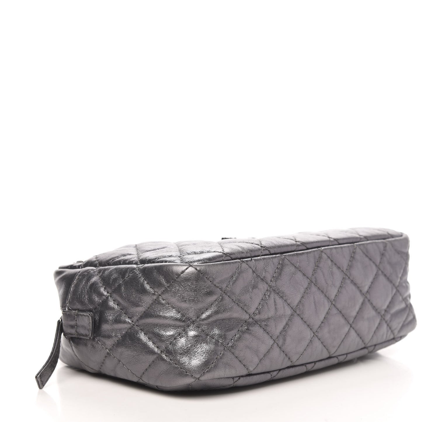Metallic Aged Calfskin Quilted Medium Reissue Camera Case Dark Silver