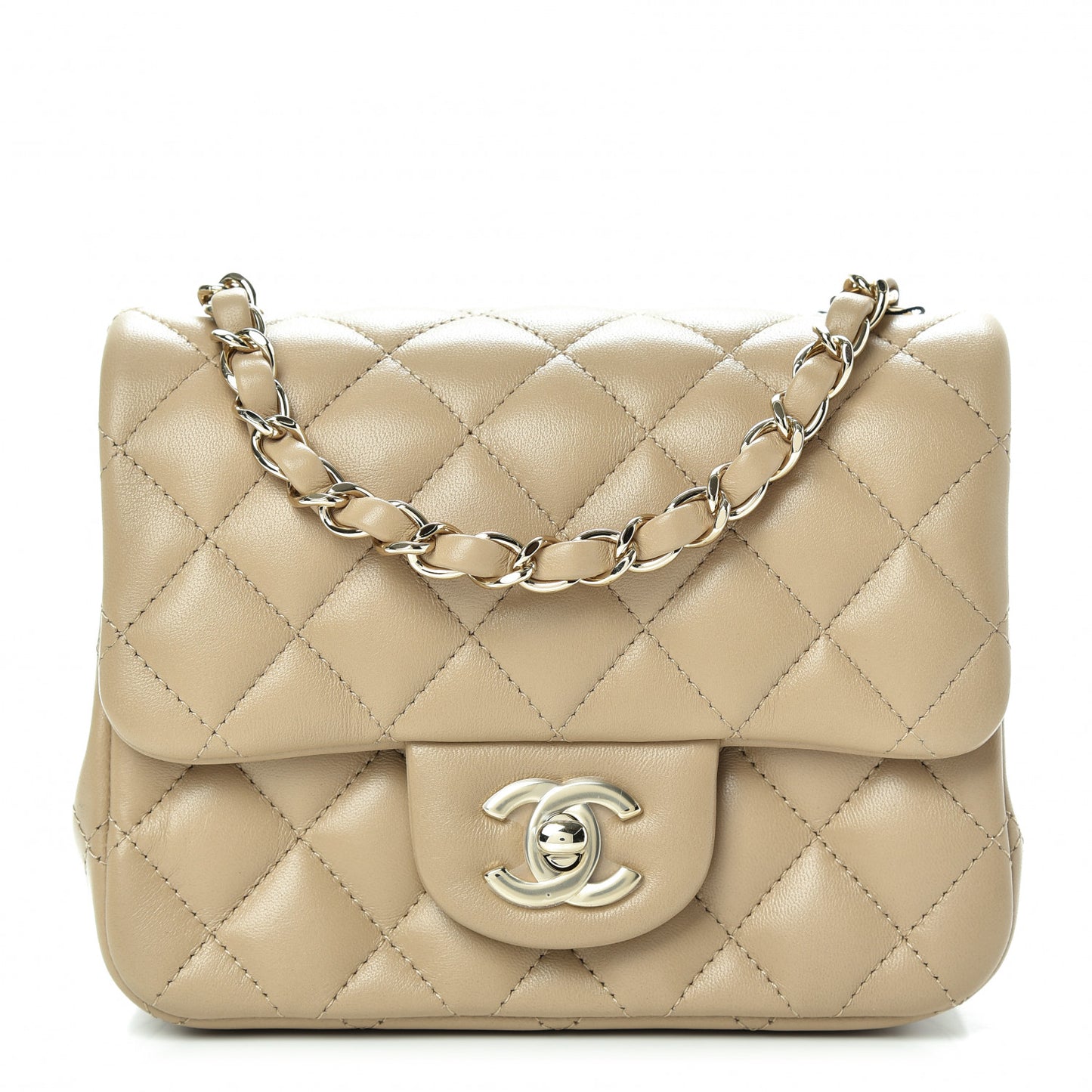 Lambskin Quilted Mini Square Flap Beige