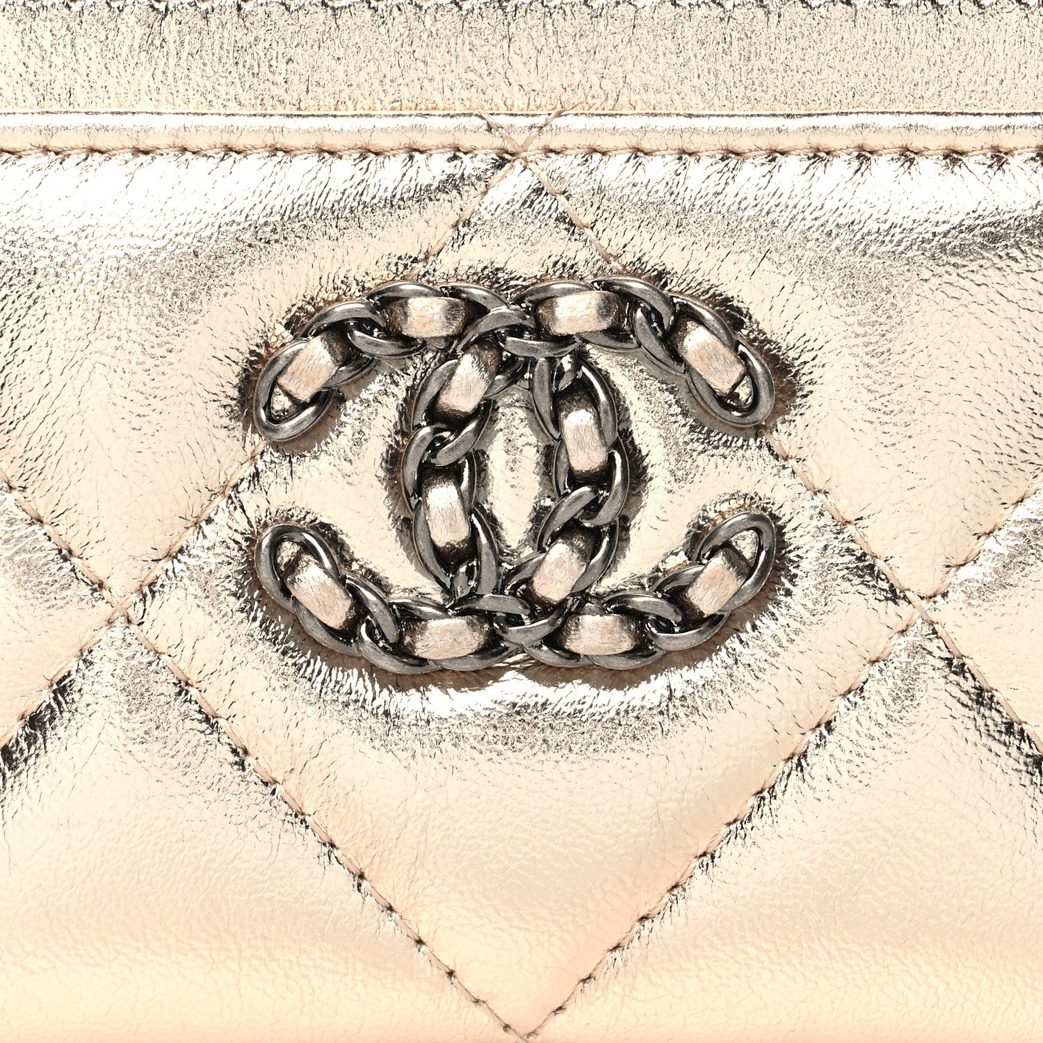 Chanel Metallic Lambskin Quilted Chanel 19 Card Holder Gold 9 of 12