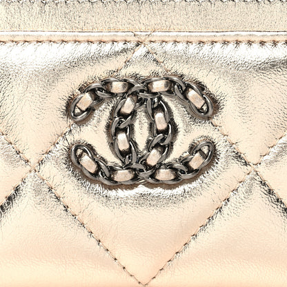 Chanel Metallic Lambskin Quilted Chanel 19 Card Holder Gold 9 of 12