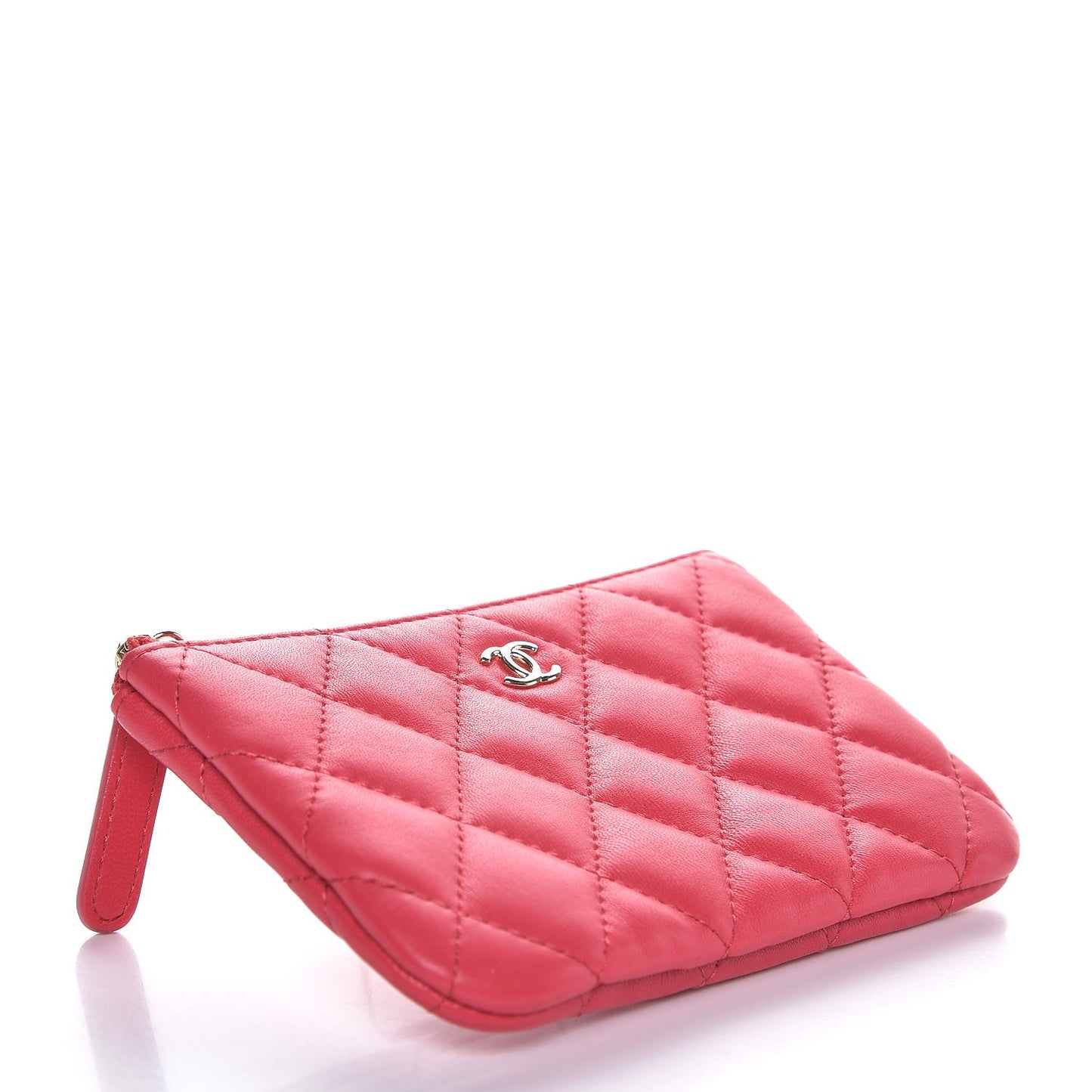 Lambskin Quilted Small Cosmetic Case Dark Pink