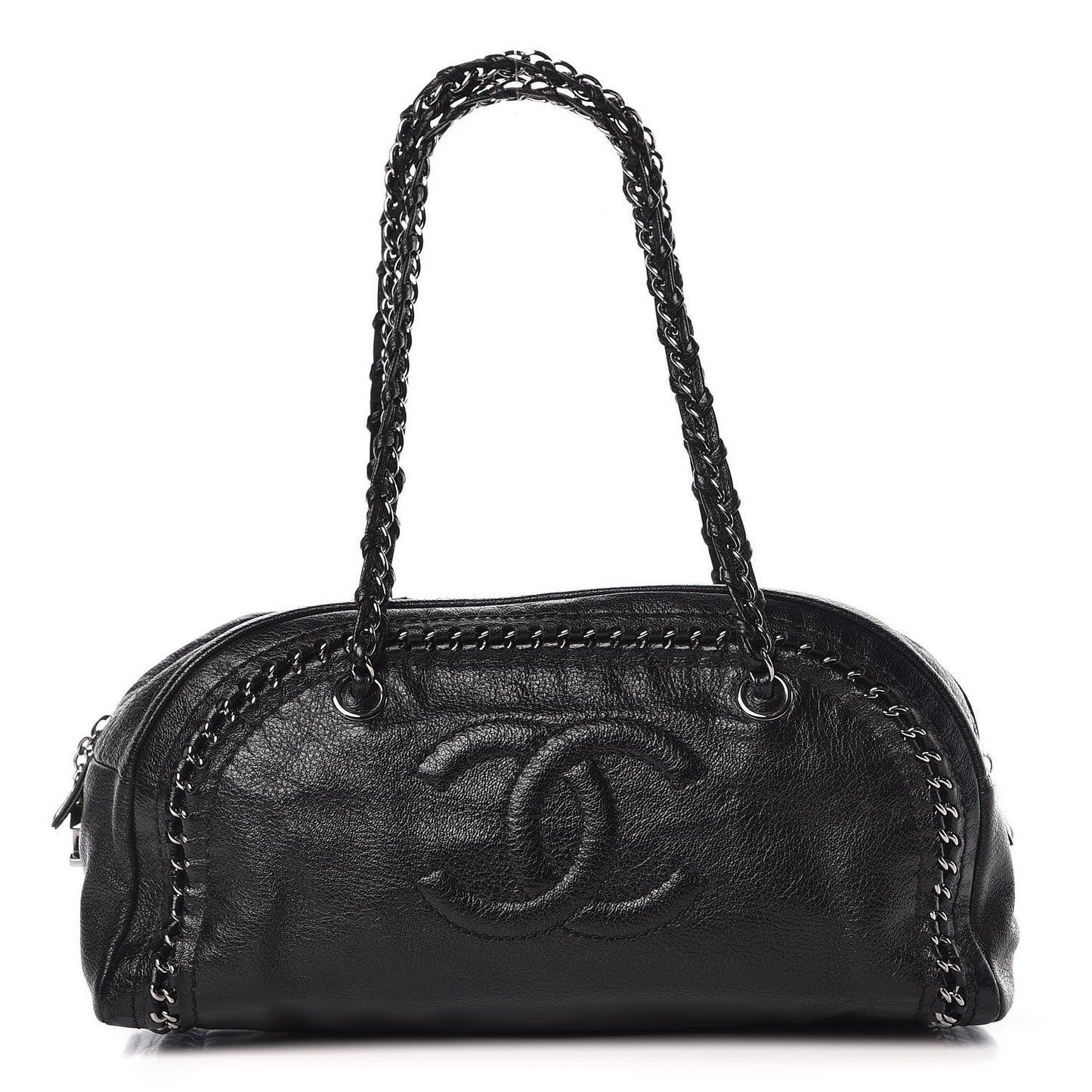Metallic Goatskin Medium Luxe Ligne Bowler Black