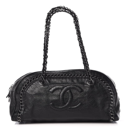 Chanel Metallic Goatskin Medium Luxe Ligne Bowler Black 1 of 12