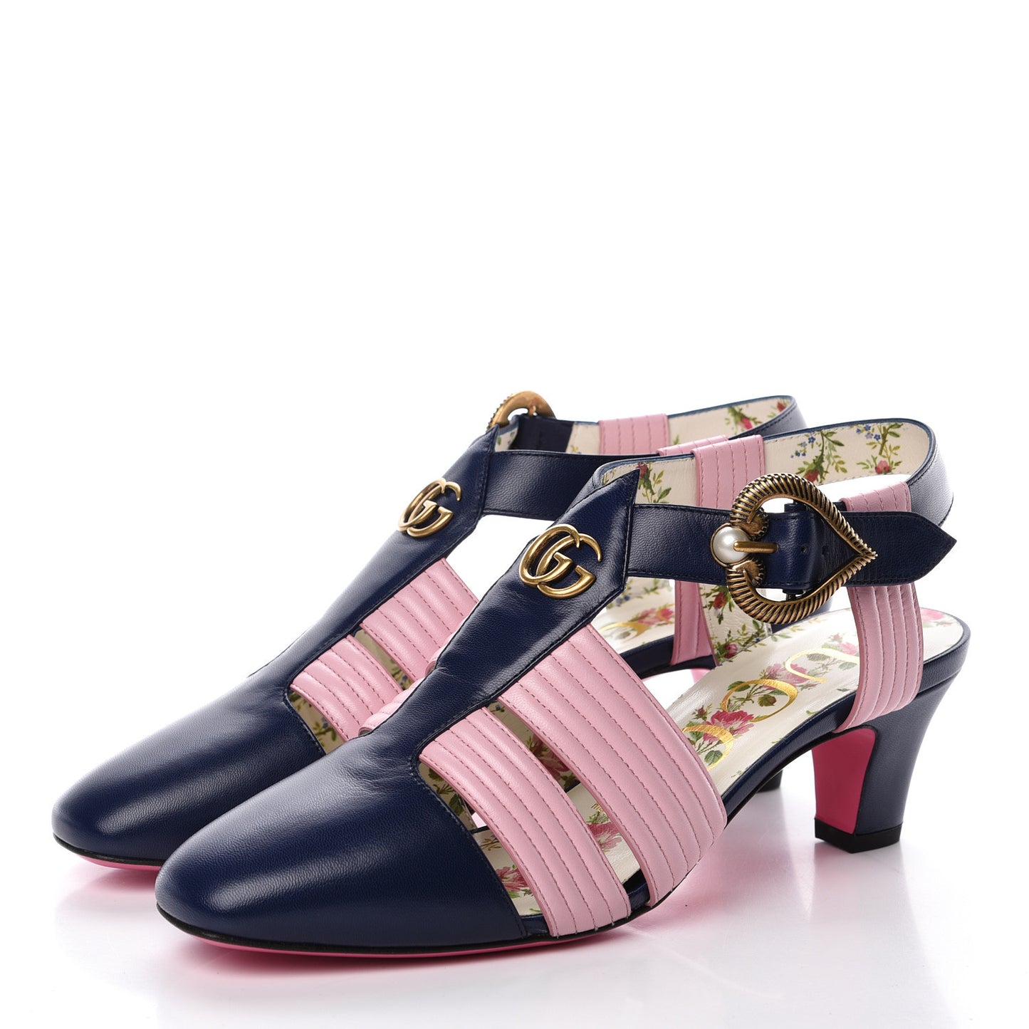 Malaga Kid Mid Heel T Strap Sandals 36.5 Royal Bluette Sugar Pink