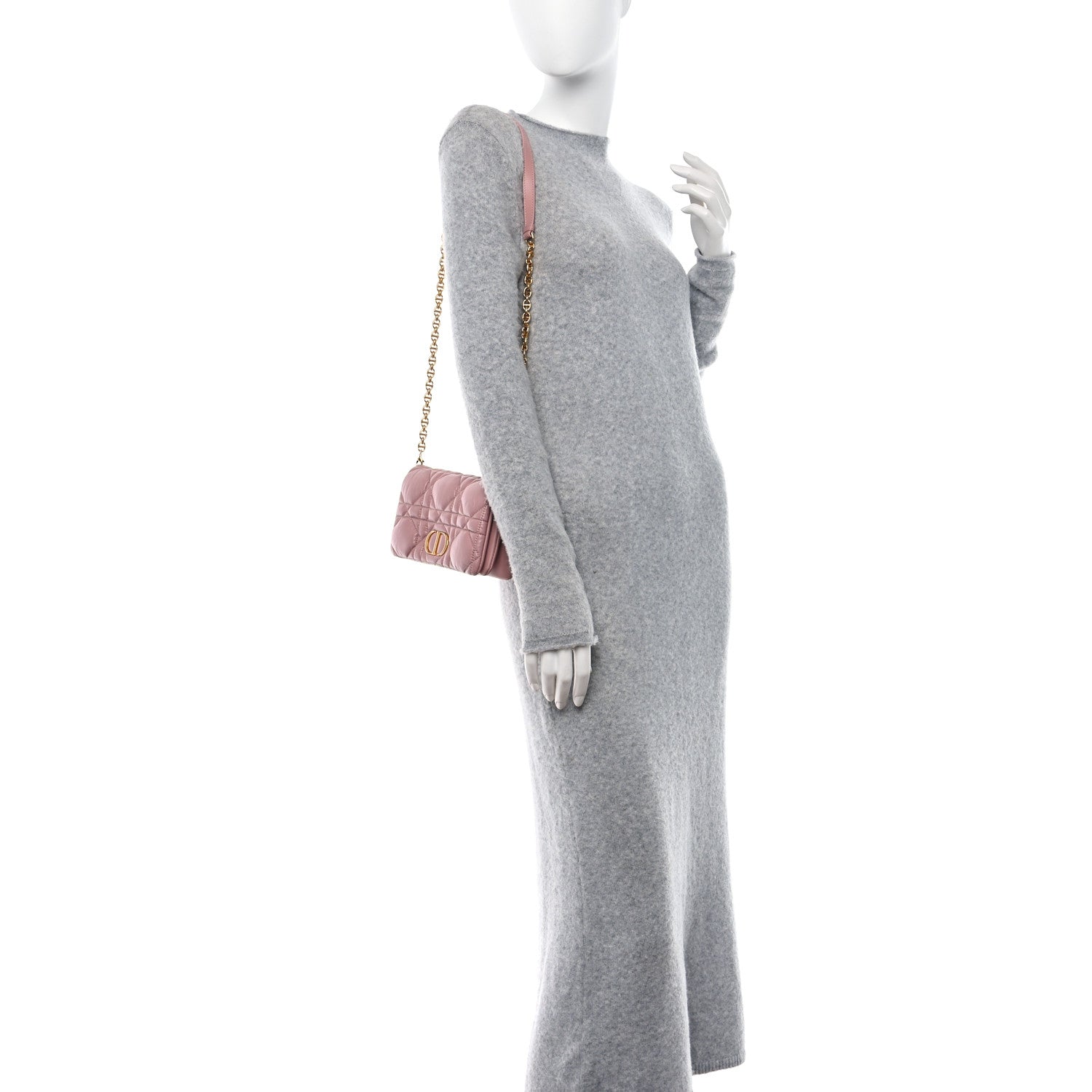 Christian Dior Calfskin Macrocannage Mini Caro Bag Rose De Vents 2 of 9