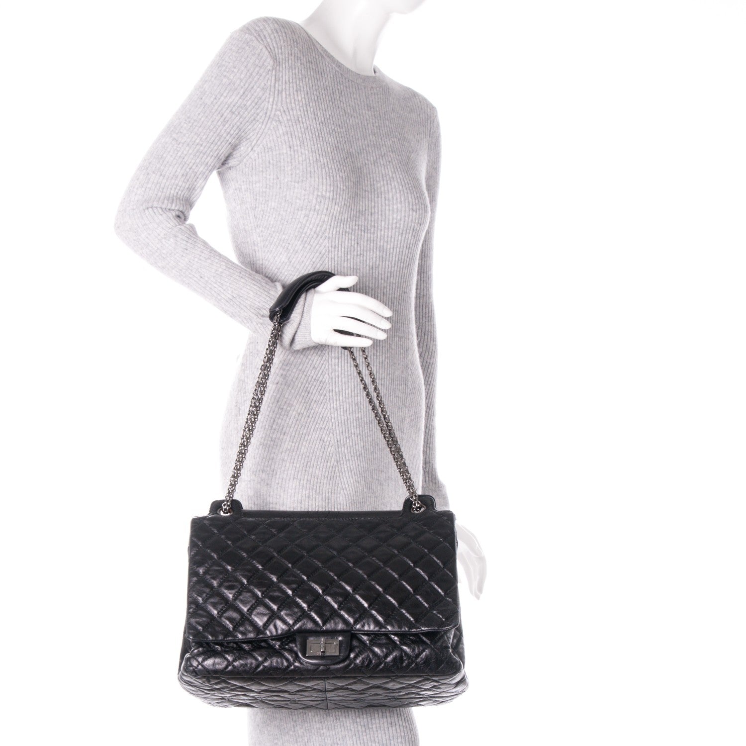 Chanel Metallic Calfskin Quilted XL Accordion Reissue Flap Black 2 of 7