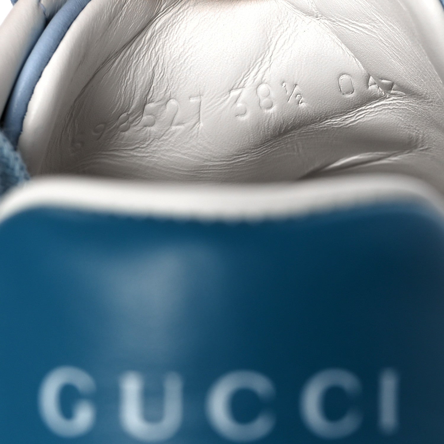 Gucci Calfskin Interlocking G Perforated Womens Ace Sneakers 38.5 Porcelain Light Blue Zaffiro 10 of 11