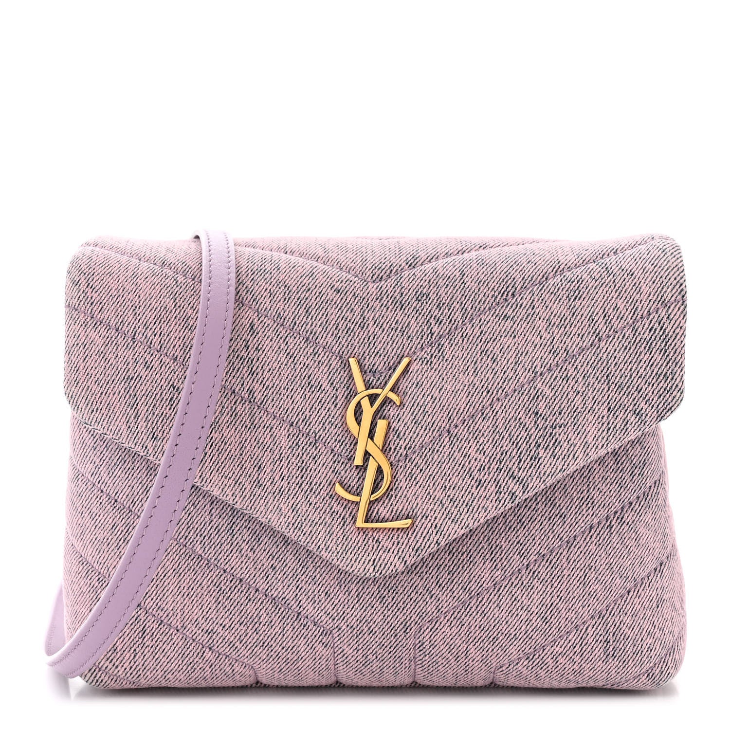 Saint Laurent Denim Y Quilted Monogram Toy Loulou Crossbody Bag Bleached Lilac 1 of 10