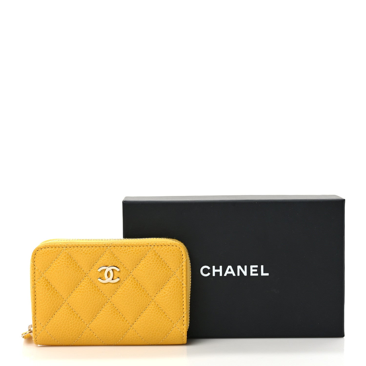 Chanel Caviar Quilted Zip Coin Purse Yellow 8 of 8
