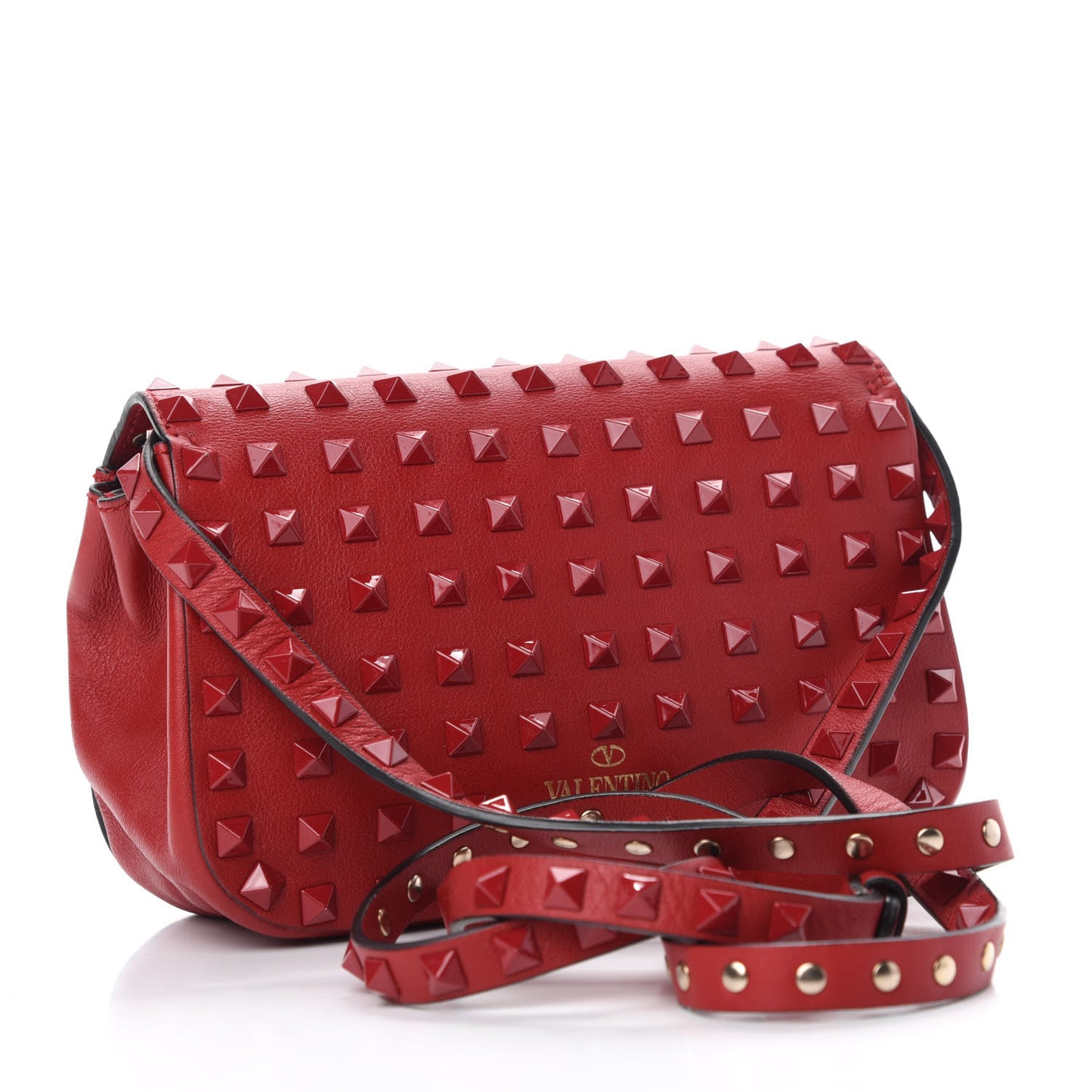 Vitello Monochrome Mini Rockstud All Over Flap Saddle Crossbody Bag Rosso Valentino