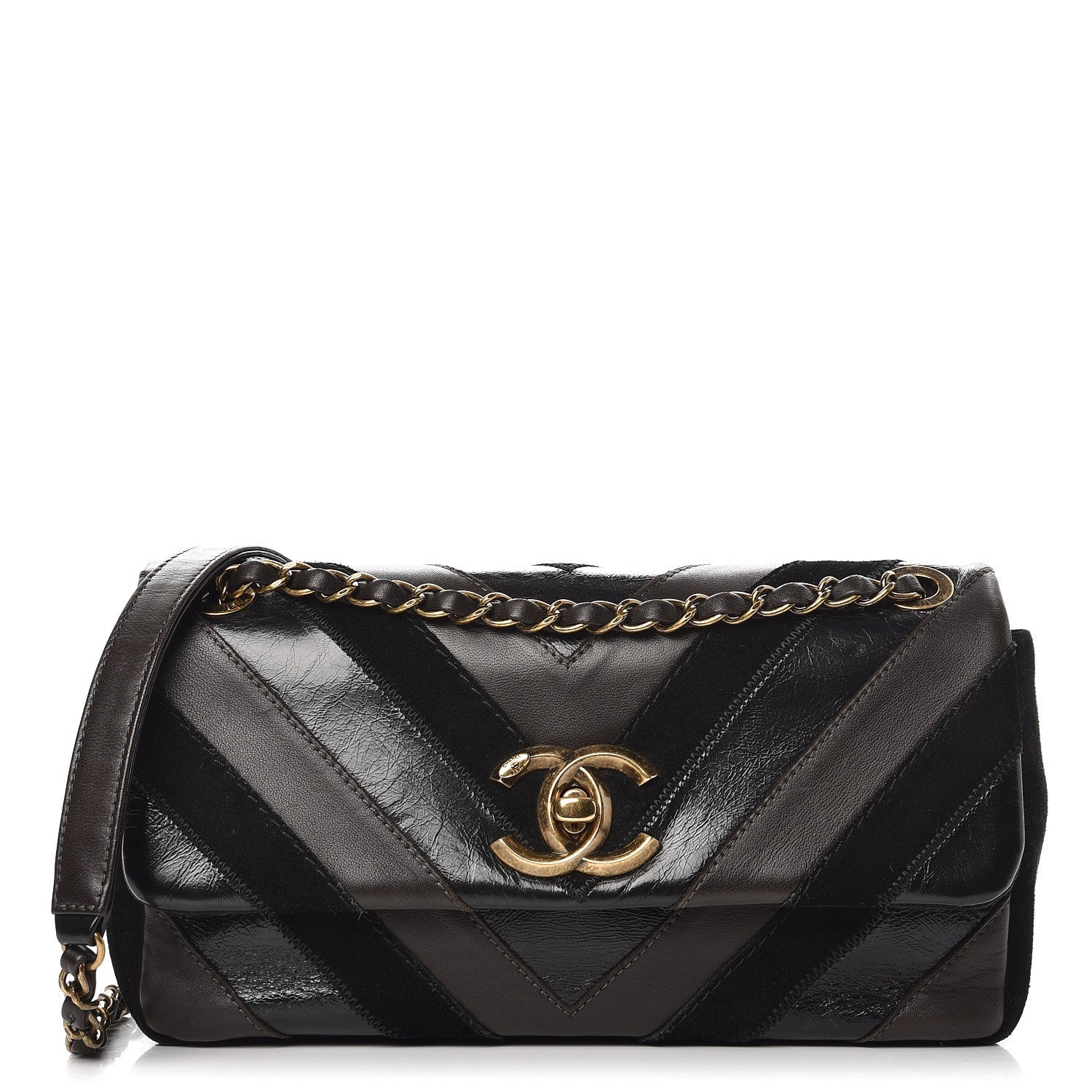 Chanel Suede Lambskin Glazed Calfskin Lady Vintage Chevron Flap Brown 1 of 10