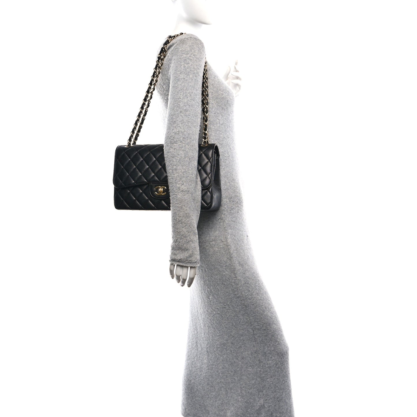 Caviar Quilted Jumbo Double Flap Black