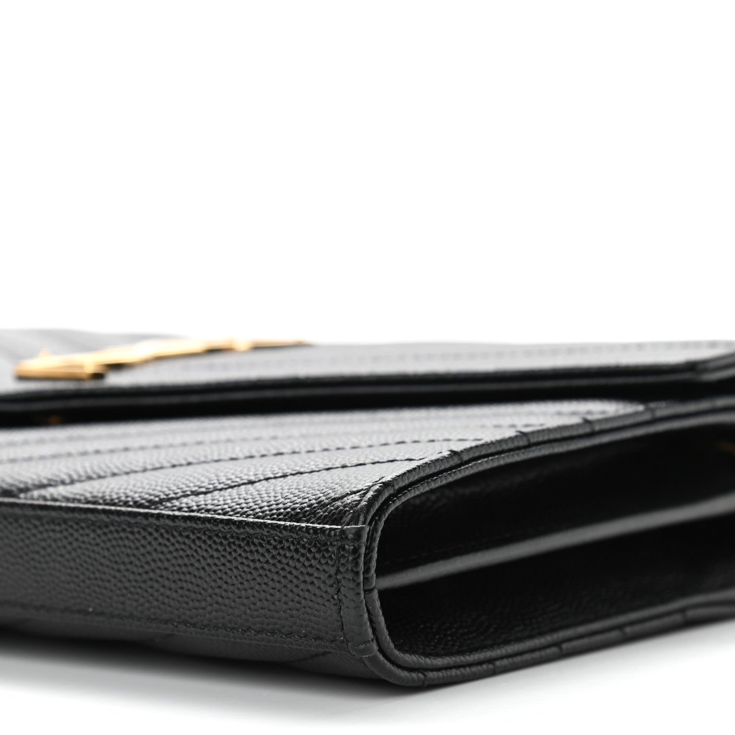 Saint Laurent Grain De Poudre Matelasse Chevron Monogram Chain Wallet Black 8 of 11