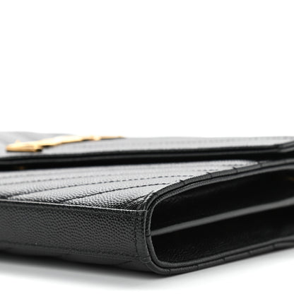 Saint Laurent Grain De Poudre Matelasse Chevron Monogram Chain Wallet Black 8 of 11