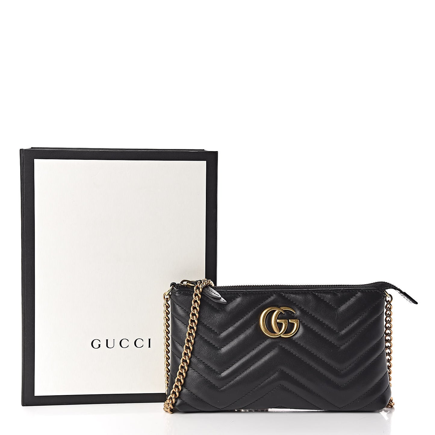 Calfskin Matelasse Mini GG Marmont Chain Bag Black