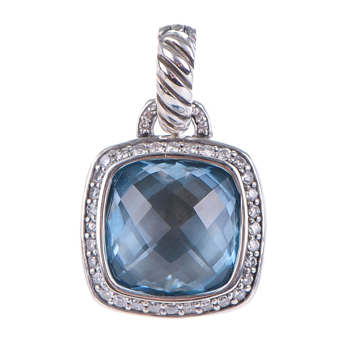 Sterling Silver Pave Diamond Blue Topaz 11mm Albion Enhancer Pendant