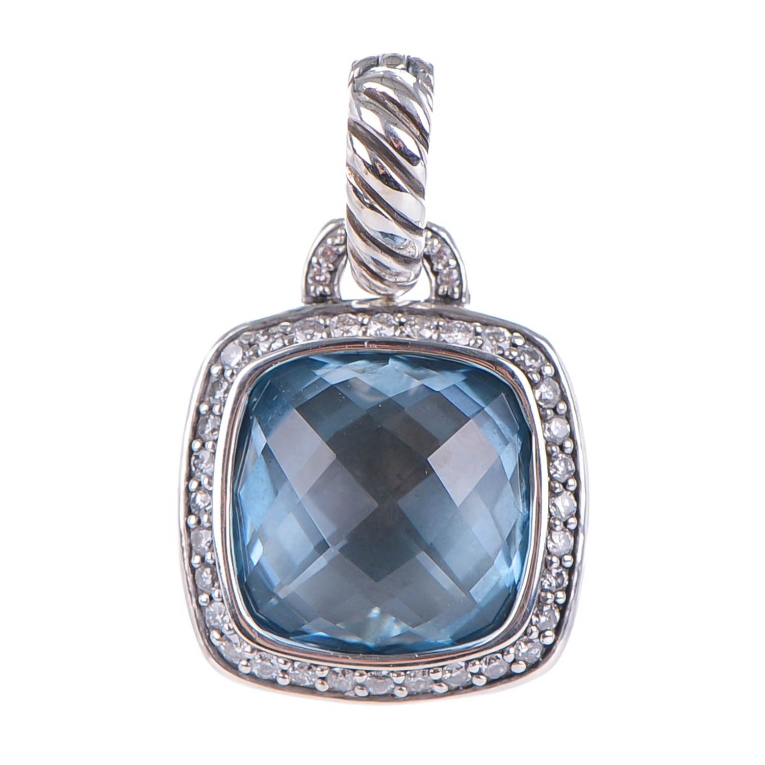 David Yurman Sterling Silver Pave Diamond Blue Topaz 11mm Albion Enhancer Pendant 1 of 4