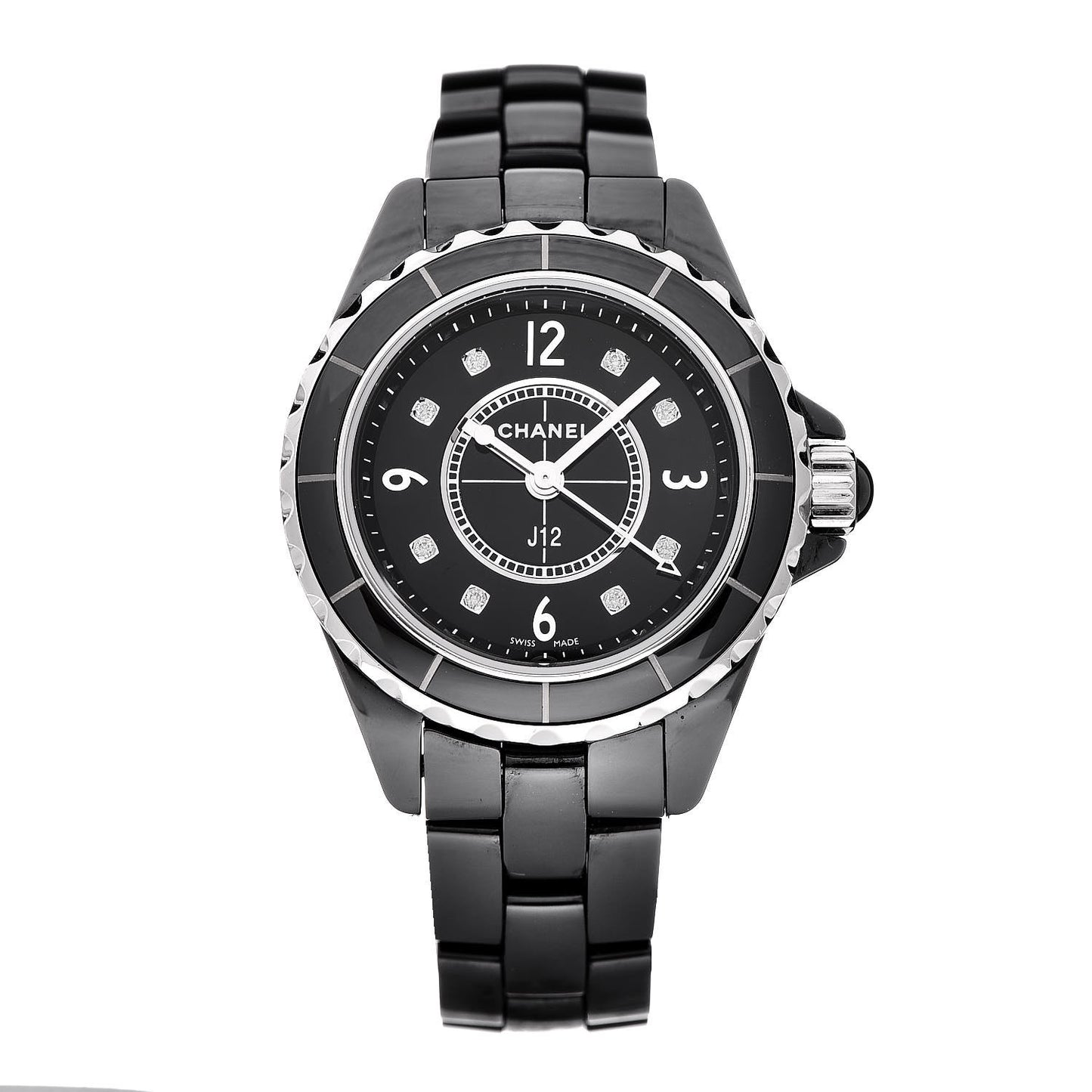 Stainless Steel Ceramic Diamond 29mm J12 Quartz Watch Black
